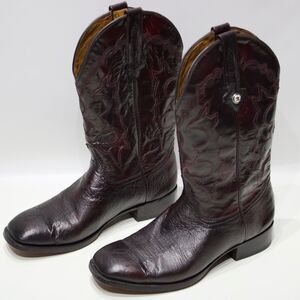 VTG Montana Genuine Ostrich Skin Western Boots Burgundy Brown Men 10.5EE X-Wide